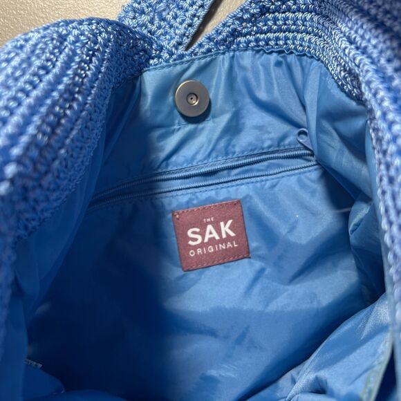 The Sak Hand Crocheted Blue Hobo Shoulder  Bag Magnetic Snap - Picture 5 of 11